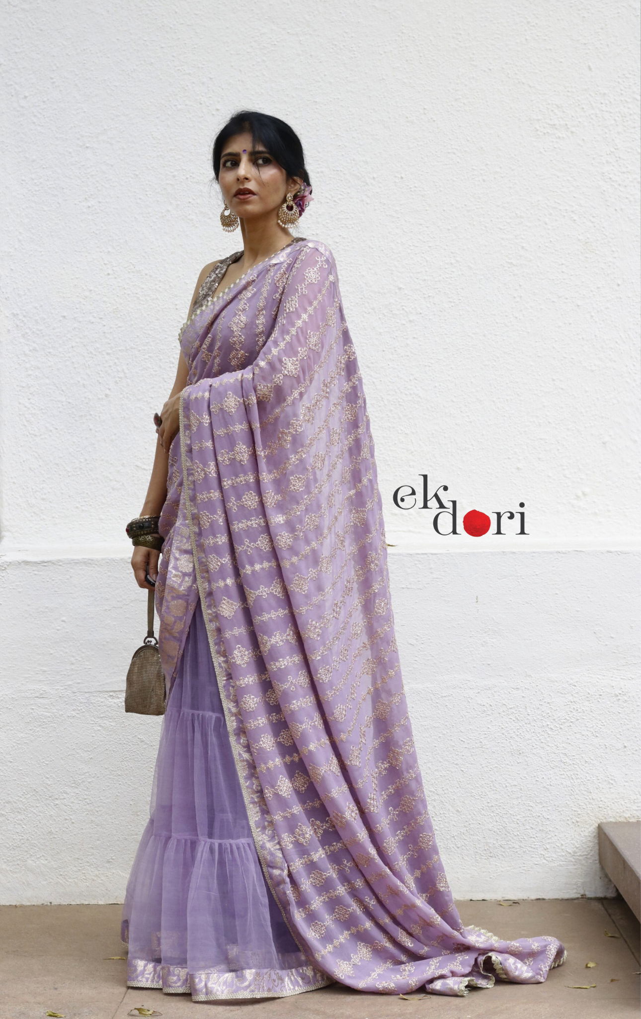 Statement Lehenga Saree 'Madhumita' Net & Sequin Designer Saree : Buy Designer Purple Wedding Saree