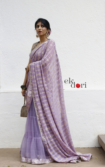 Statement Lehenga Saree 'Madhumita' Net & Sequin Designer Saree : Buy Designer Purple Wedding Saree