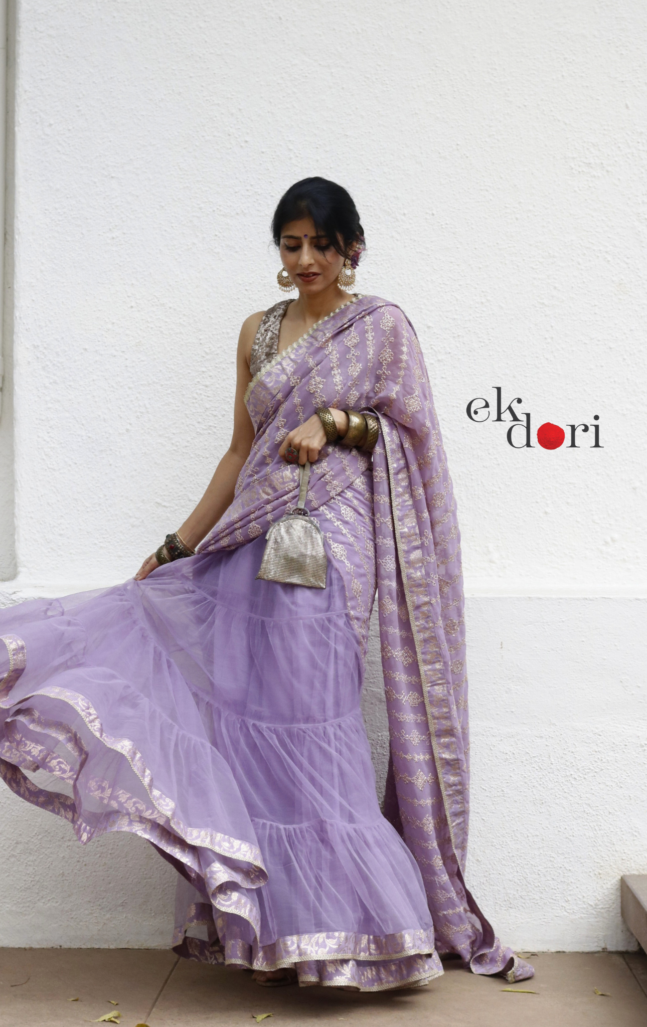 Statement Lehenga Saree 'Madhumita' Net & Sequin Designer Saree : Buy Designer Purple Wedding Saree