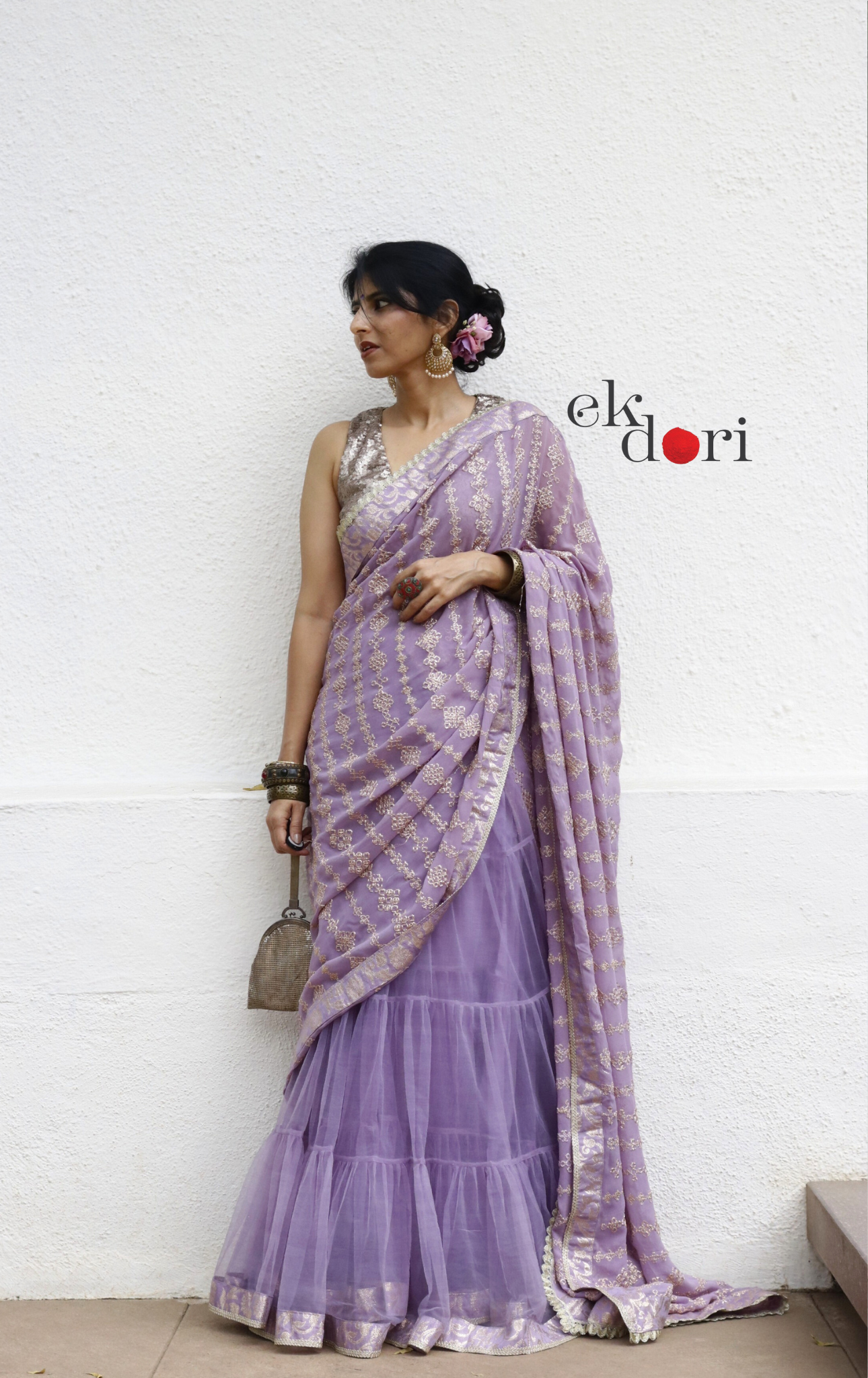 Statement Lehenga Saree 'Madhumita' Net & Sequin Designer Saree : Buy Designer Purple Wedding Saree