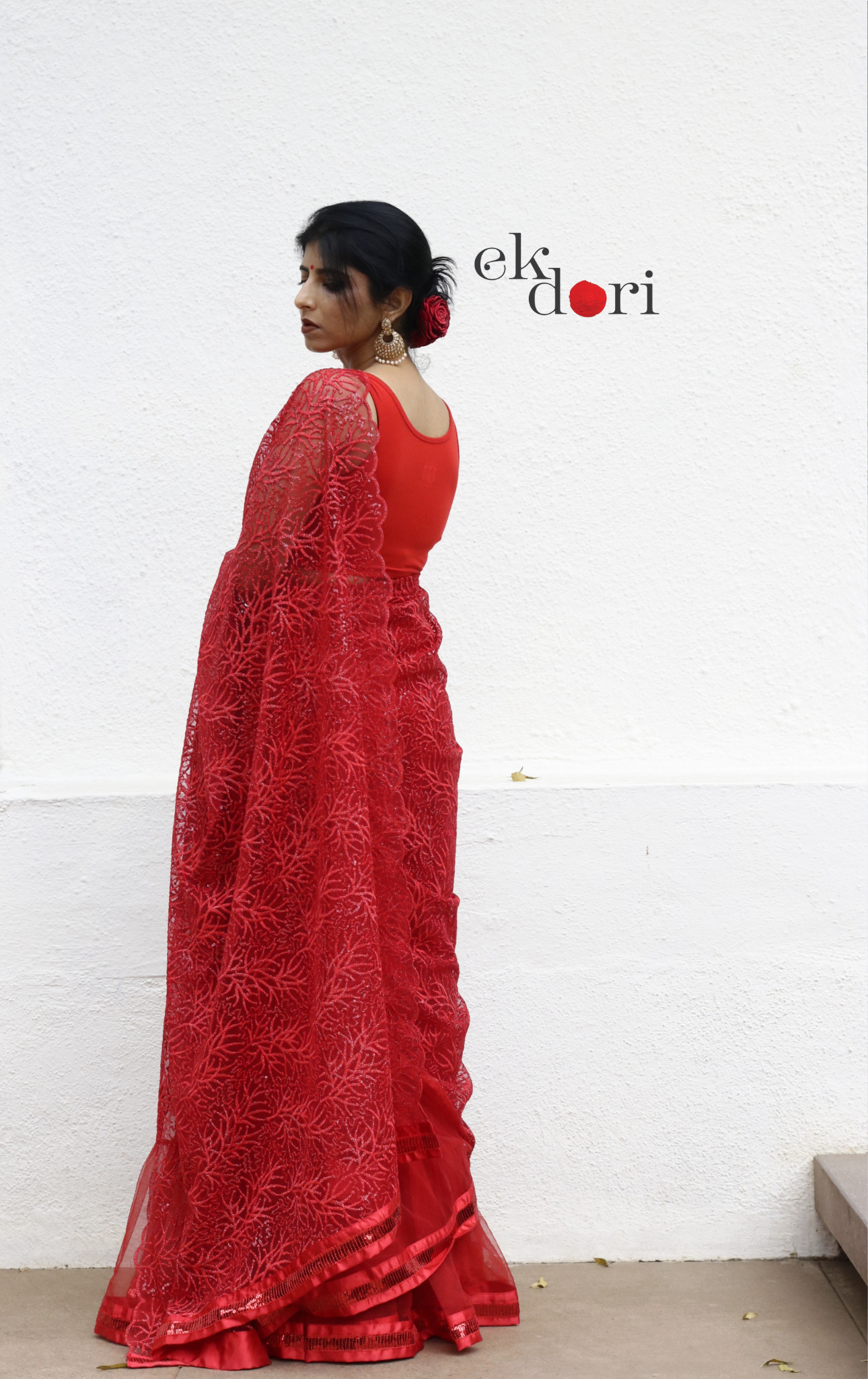 Statement Lehenga Saree 'Agni' Net & Sequin Designer Saree : Buy Designer Red Wedding Saree