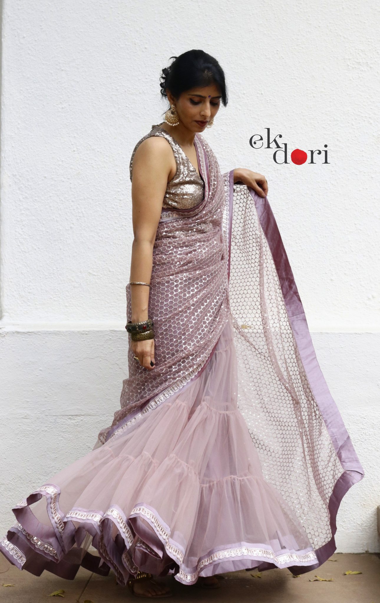 Statement Lehenga Saree 'Sunehri' Net & Sequin Designer Saree : Buy Designer Wedding Saree