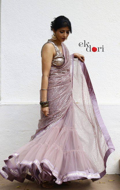 Statement Lehenga Saree 'Sunehri' Net & Sequin Designer Saree : Buy Designer Wedding Saree