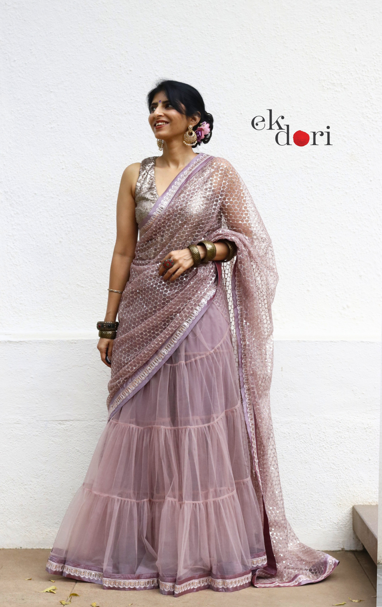 Statement Lehenga Saree 'Sunehri' Net & Sequin Designer Saree : Buy Designer Wedding Saree