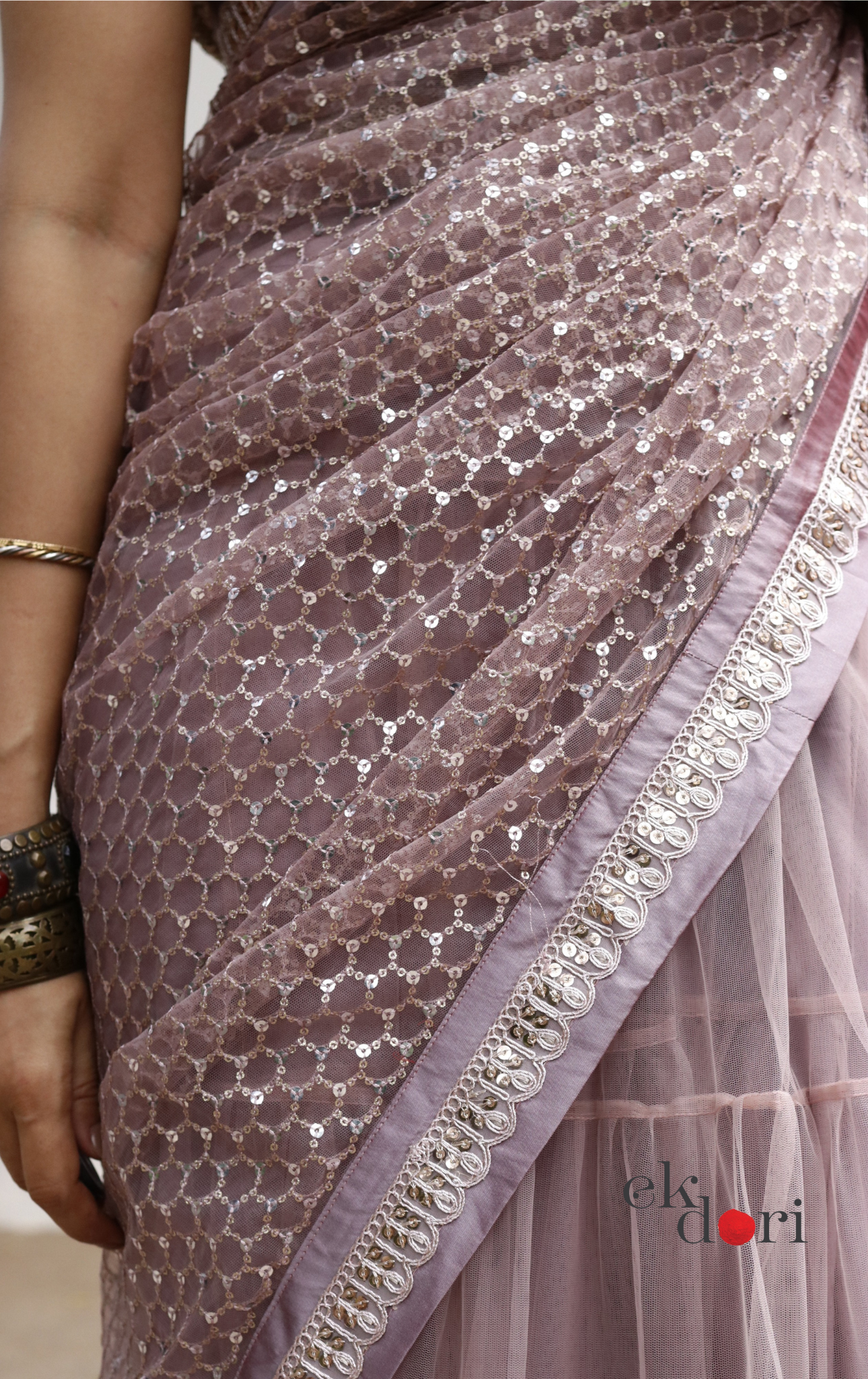 Statement Lehenga Saree 'Sunehri' Net & Sequin Designer Saree : Buy Designer Wedding Saree