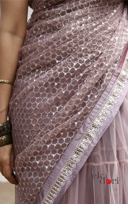 Statement Lehenga Saree 'Sunehri' Net & Sequin Designer Saree : Buy Designer Wedding Saree