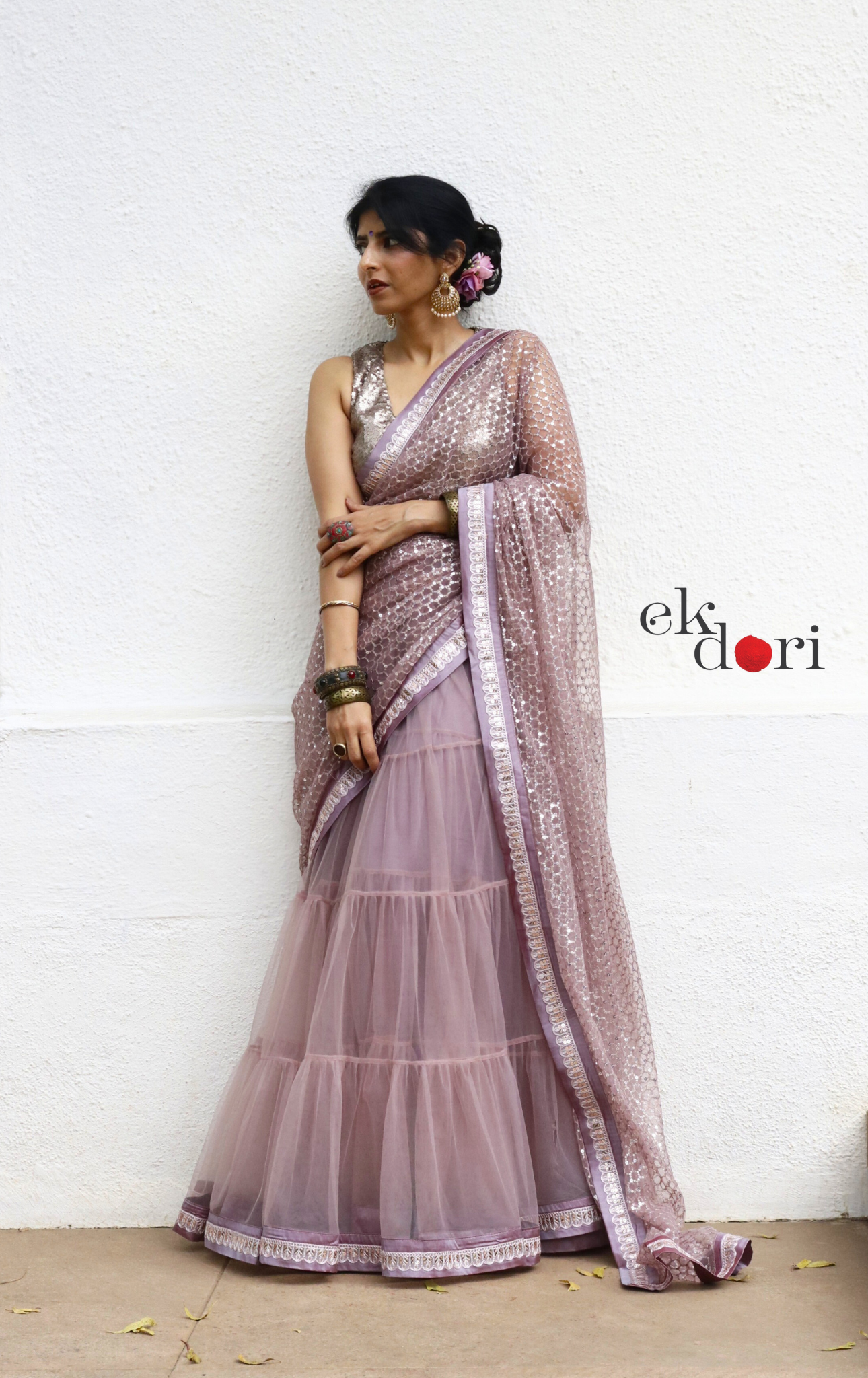 Statement Lehenga Saree 'Sunehri' Net & Sequin Designer Saree : Buy Designer Wedding Saree