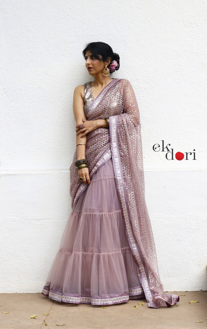 Statement Lehenga Saree 'Sunehri' Net & Sequin Designer Saree : Buy Designer Wedding Saree