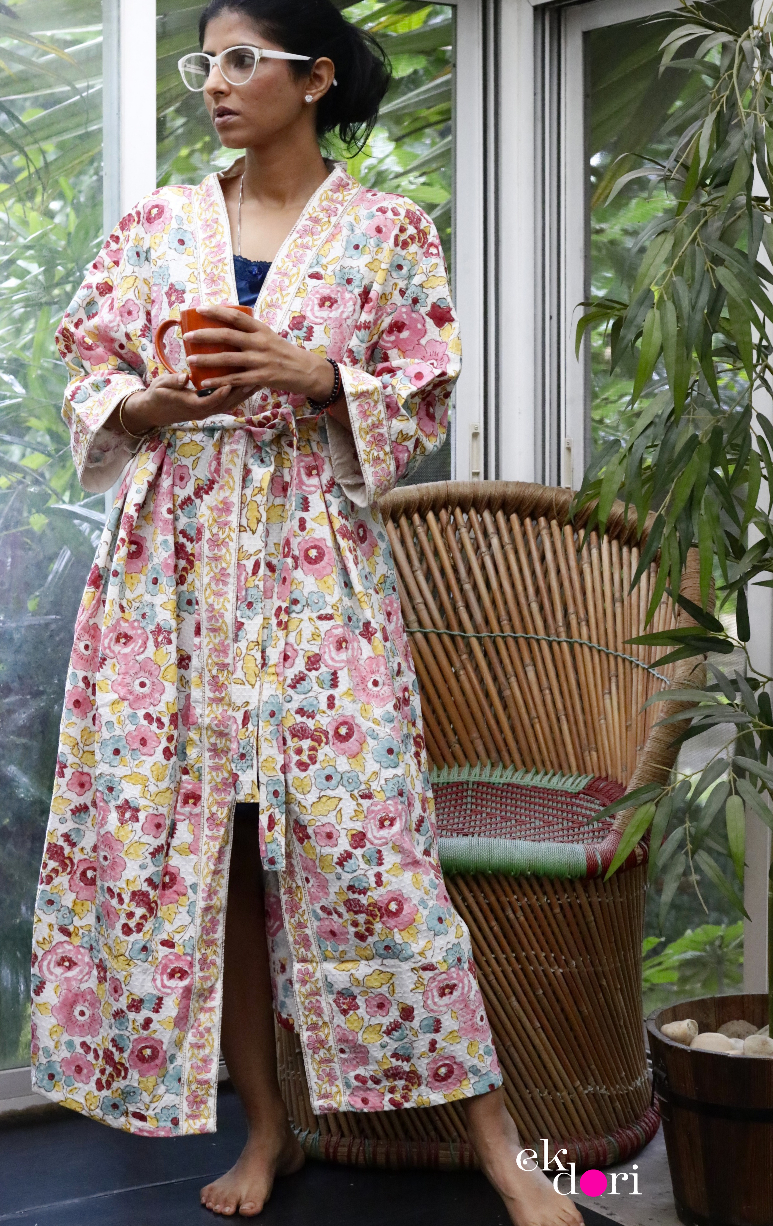 Cowdray Collaboration quilted, block printed Robe tangerine | Shades of  Cool London