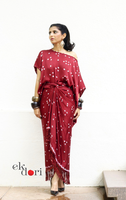 Bandhani Modal Co-ord Skirt Set 'Mor' : 2 Piece Skirt & Bandhani Top Set