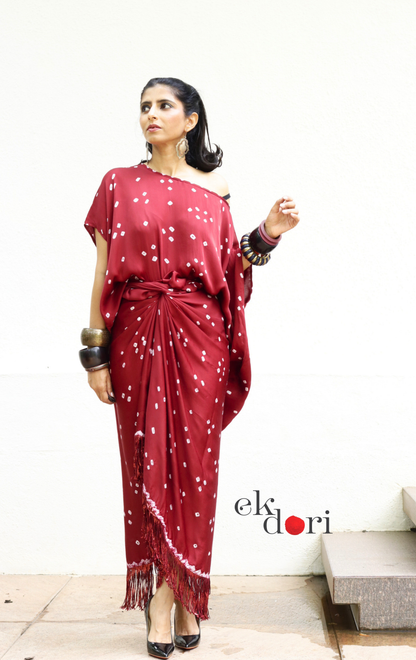 Bandhani Modal Co-ord Skirt Set 'Mor' : 2 Piece Skirt & Bandhani Top Set
