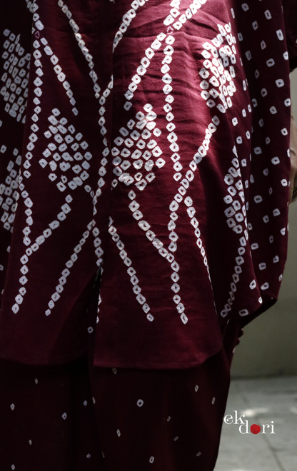 Maroon Bandhani 'Flower Garden' Cotton Co-ord Set : Buy Kurta Palazzo Cotton Co-ord Set