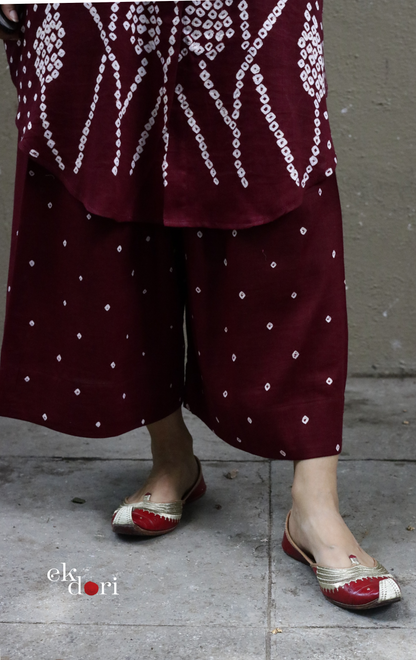 Maroon Bandhani 'Flower Garden' Cotton Co-ord Set : Buy Kurta Palazzo Cotton Co-ord Set