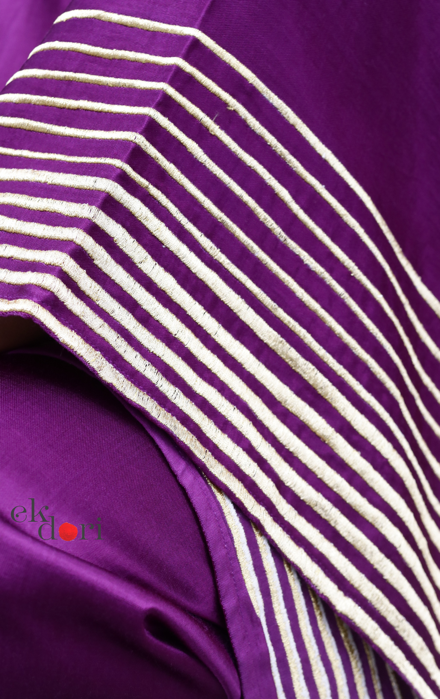 Mashru Kaftan Kurta Co-ord Set in Purple With Gold Embroidery : Buy Festive&nbsp;'Jamun' Kurta Palazzo Co-ord Set