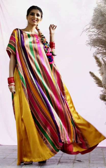 'The Happiest' Silk Kaftan Dress : Handloom Mashru Pure Silk Statement Kaftan Dress