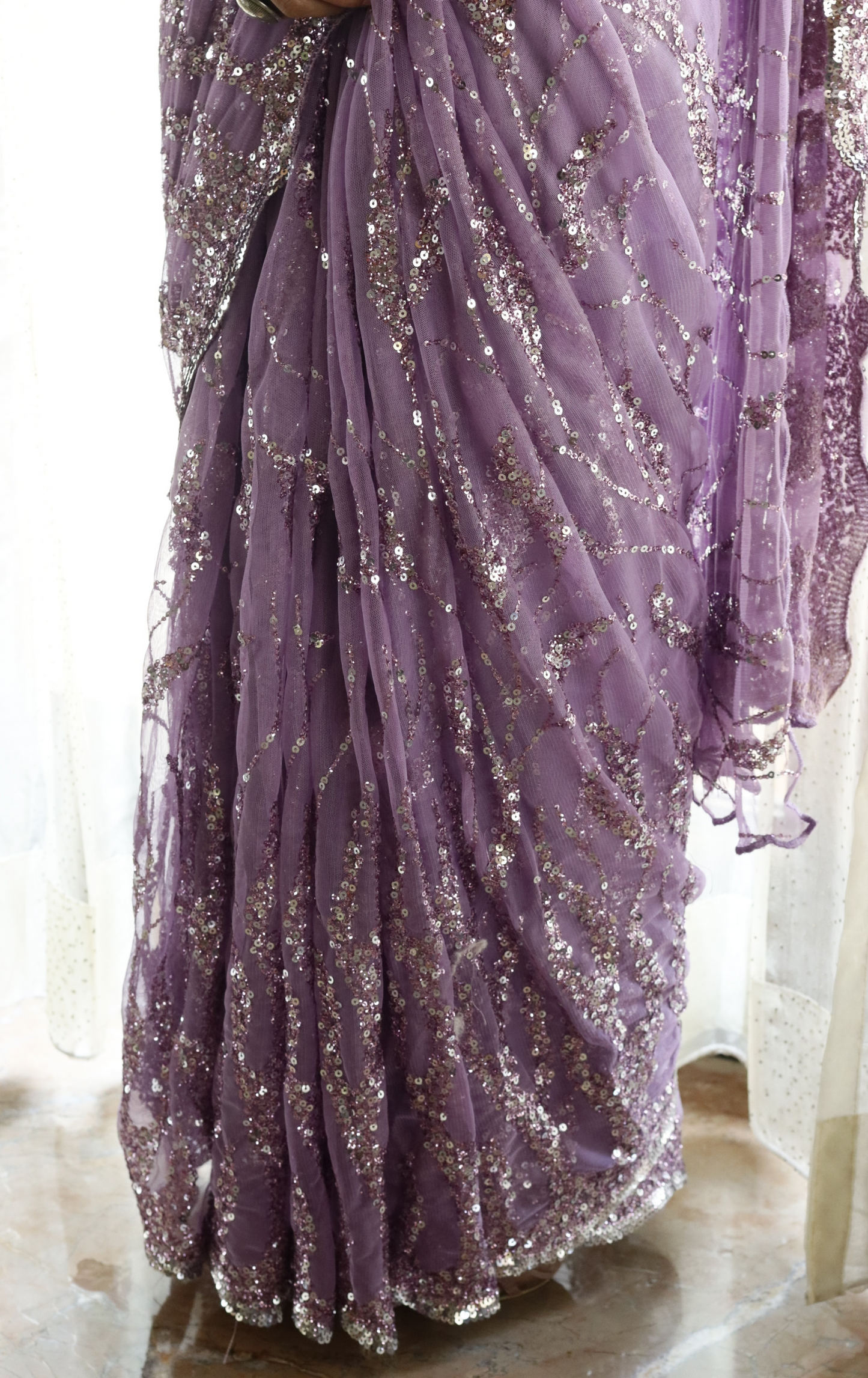 Silver Mauve Sequin Cocktail Saree 'Mauve Morning' : Festive Evening Sequin Cocktail Saree Collection