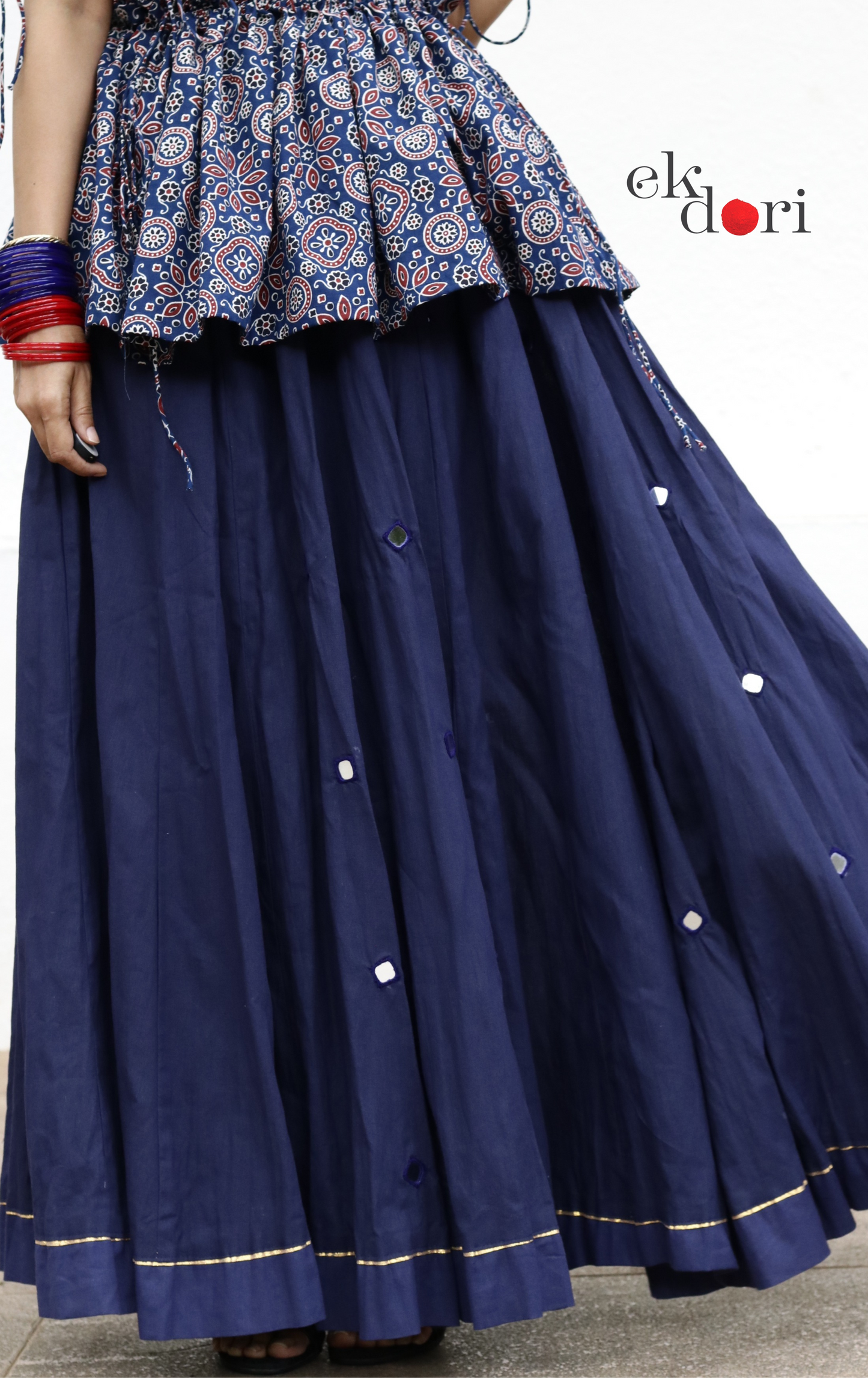 'Sitaroon Ki Mehfil' Mirror Work Cotton Lehenga & Top Set : Festive Navratri Kutch Lehenga & Top With Mirror Work