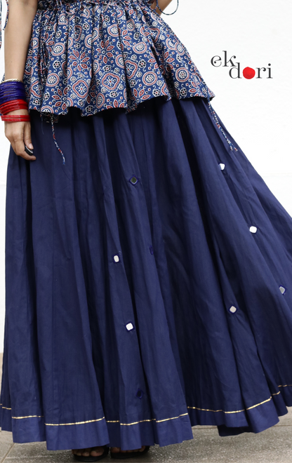 'Sitaroon Ki Mehfil' Mirror Work Cotton Lehenga & Top Set : Festive Navratri Kutch Lehenga & Top With Mirror Work