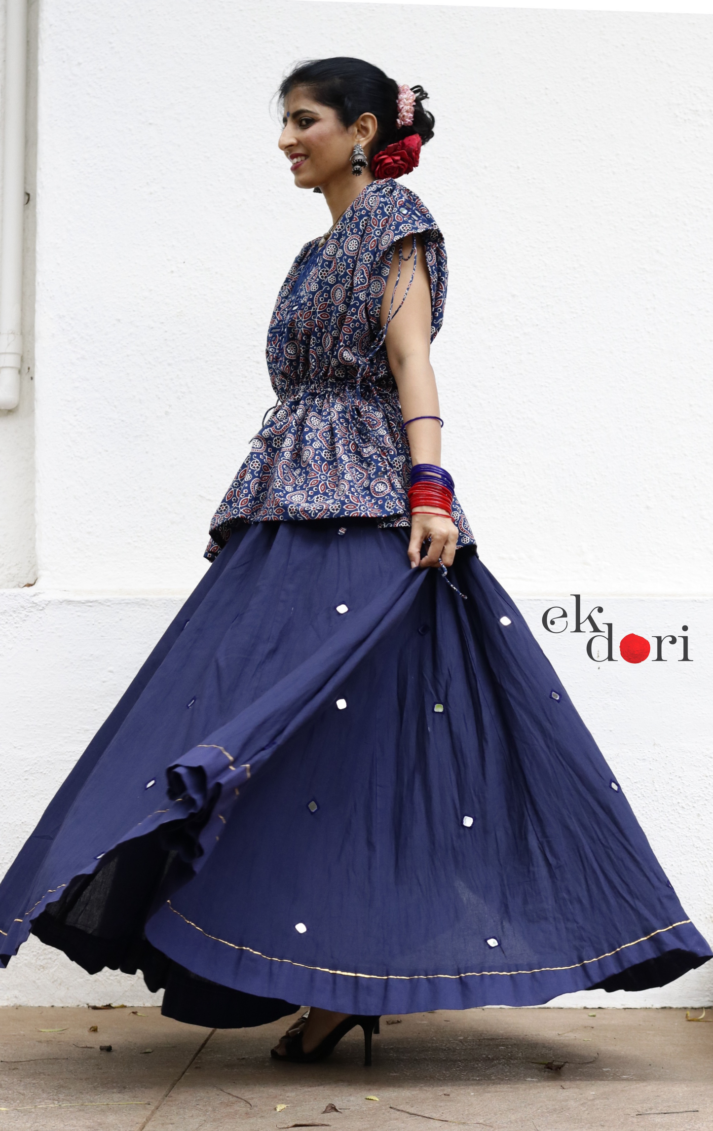 'Sitaroon Ki Mehfil' Mirror Work Cotton Lehenga & Top Set : Festive Navratri Kutch Lehenga & Top With Mirror Work