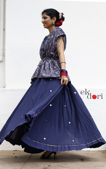 'Sitaroon Ki Mehfil' Mirror Work Cotton Lehenga & Top Set : Festive Navratri Kutch Lehenga & Top With Mirror Work