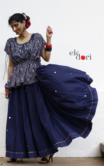 'Sitaroon Ki Mehfil' Mirror Work Cotton Lehenga & Top Set : Festive Navratri Kutch Lehenga & Top With Mirror Work