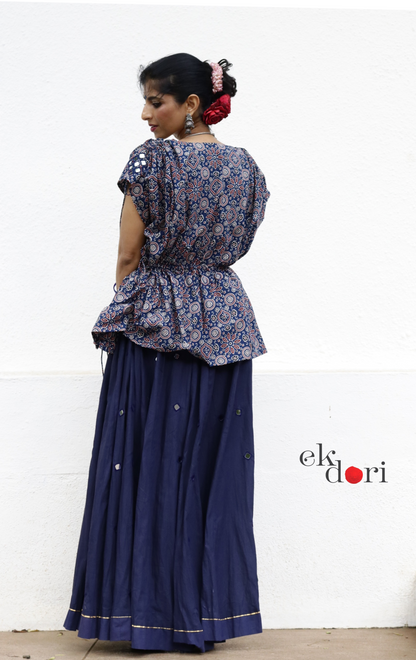 'Sitaroon Ki Mehfil' Mirror Work Cotton Lehenga & Top Set : Festive Navratri Kutch Lehenga & Top With Mirror Work