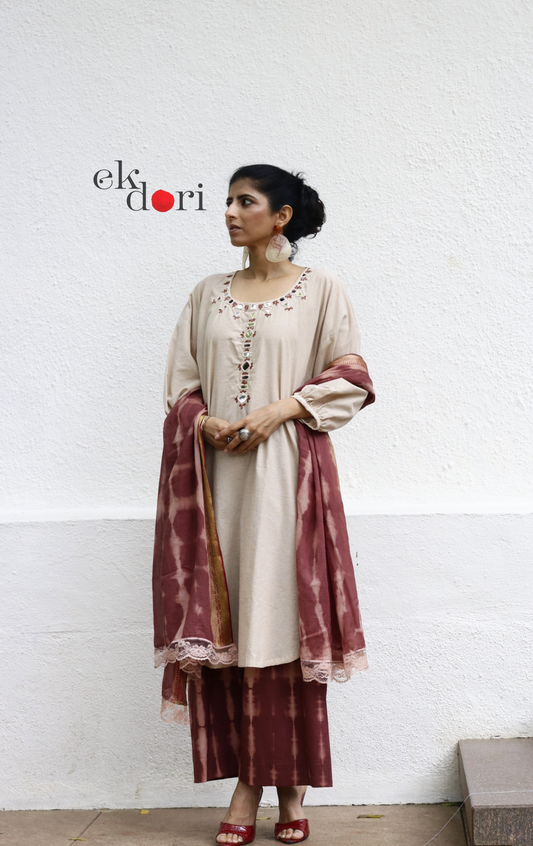 Cotton Hand Embroidered Kurta Co-Ord Set 'Sheesha' : Buy Palazzo Pant Kurta Tie Dye Cotton Co-ord Set&nbsp;