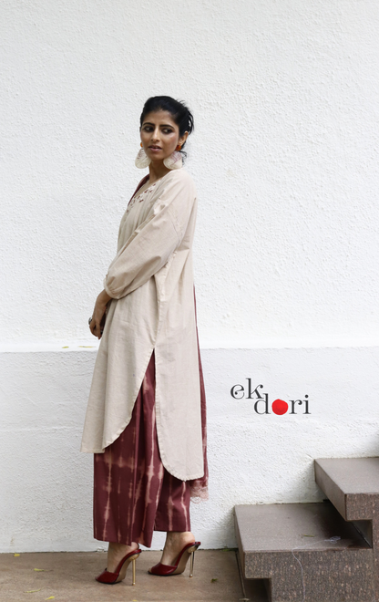 Cotton Hand Embroidered Kurta Co-Ord Set 'Sheesha' : Buy Palazzo Pant Kurta Tie Dye Cotton Co-ord Set&nbsp;
