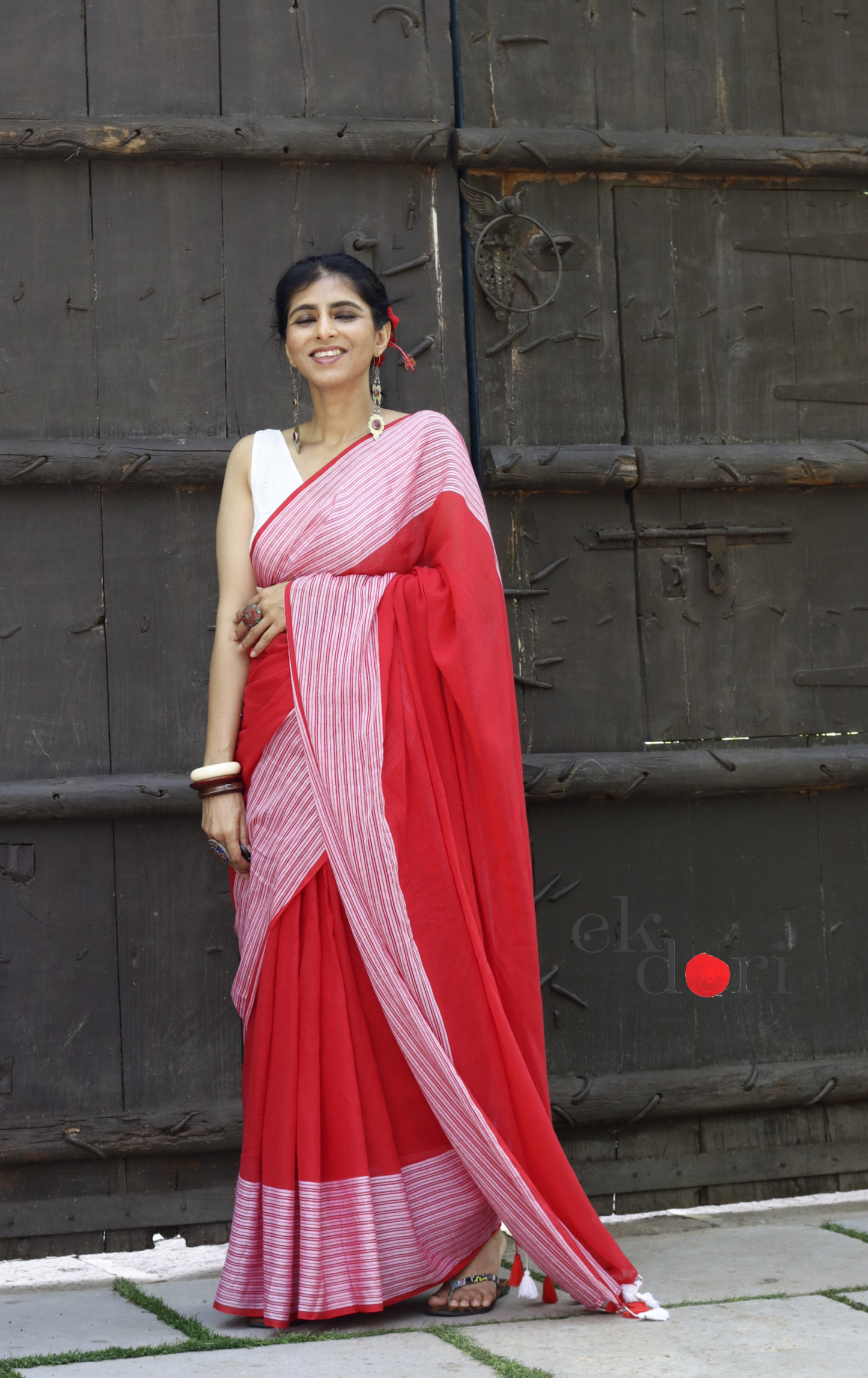 Mul Cotton Red Summer Saree 'Sindoori' : Buy Cotton Mul Sarees