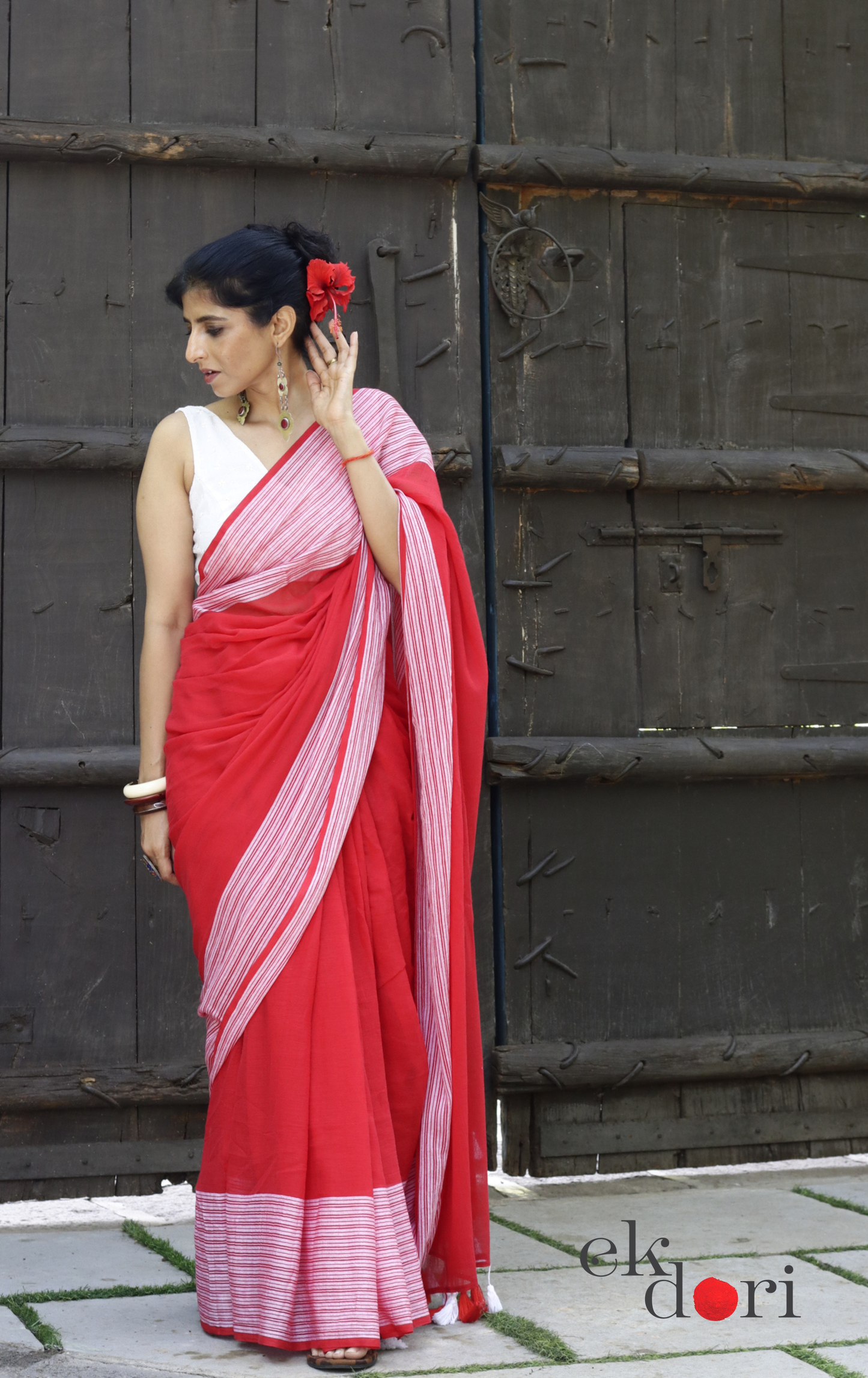 Mul Cotton Red Summer Saree 'Sindoori' : Buy Cotton Mul Sarees