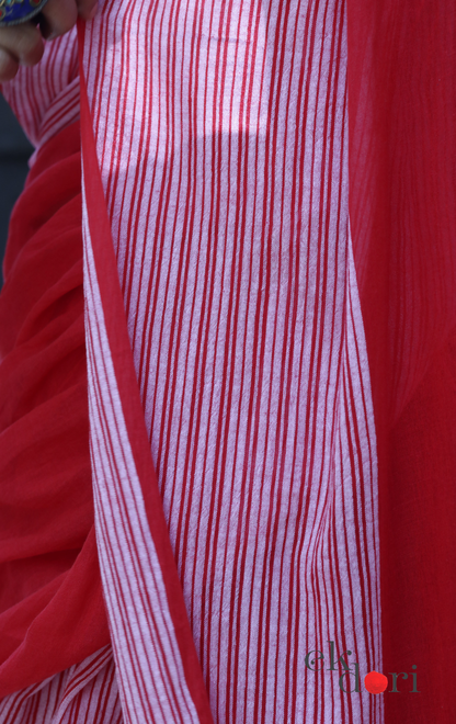 Mul Cotton Red Summer Saree 'Sindoori' : Buy Cotton Mul Sarees