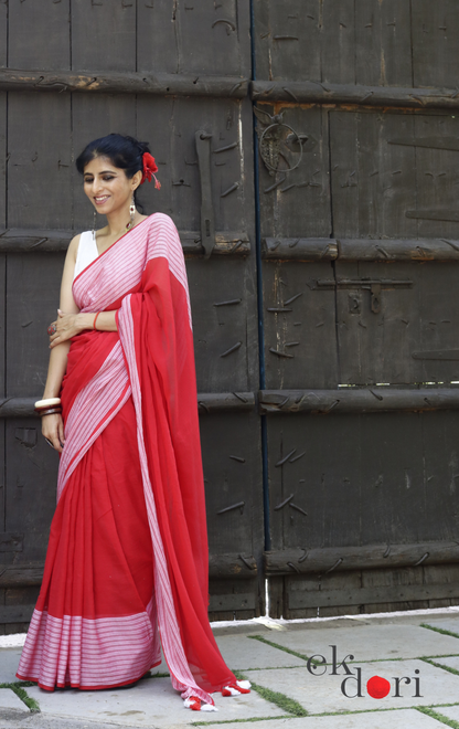 Mul Cotton Red Summer Saree 'Sindoori' : Buy Cotton Mul Sarees