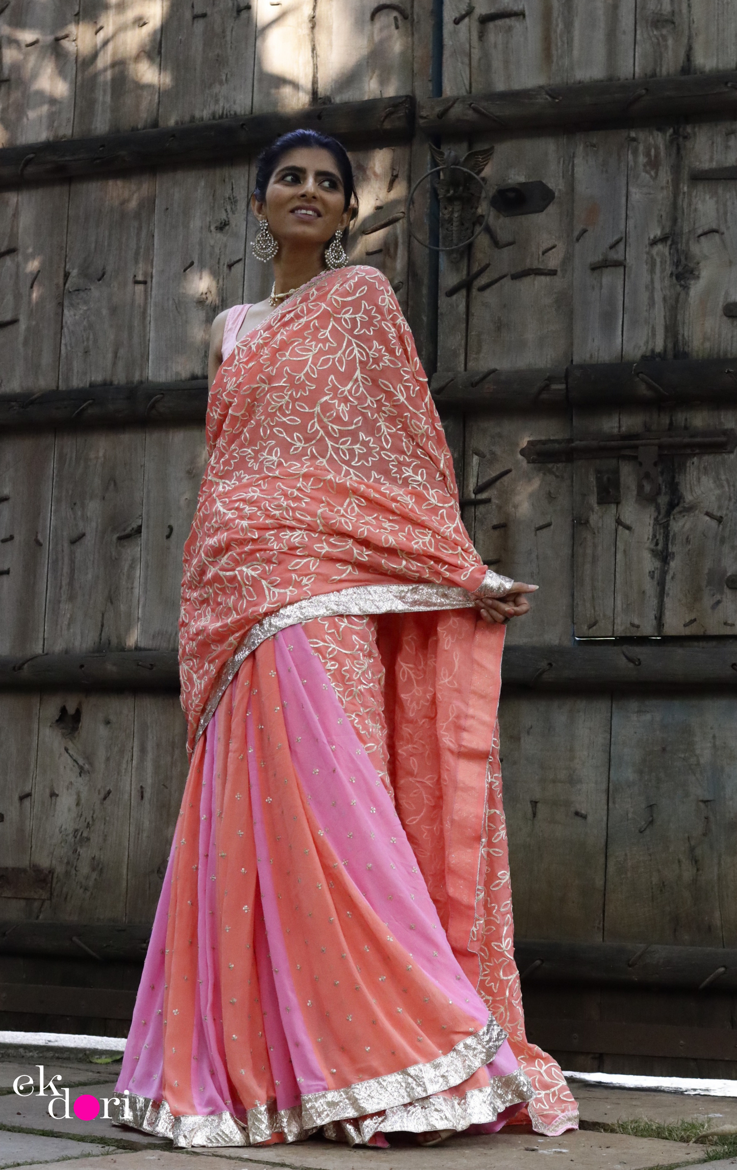 Peach Cobbler Lehenga Saree : Fun Kalidaar Lehenga Saree