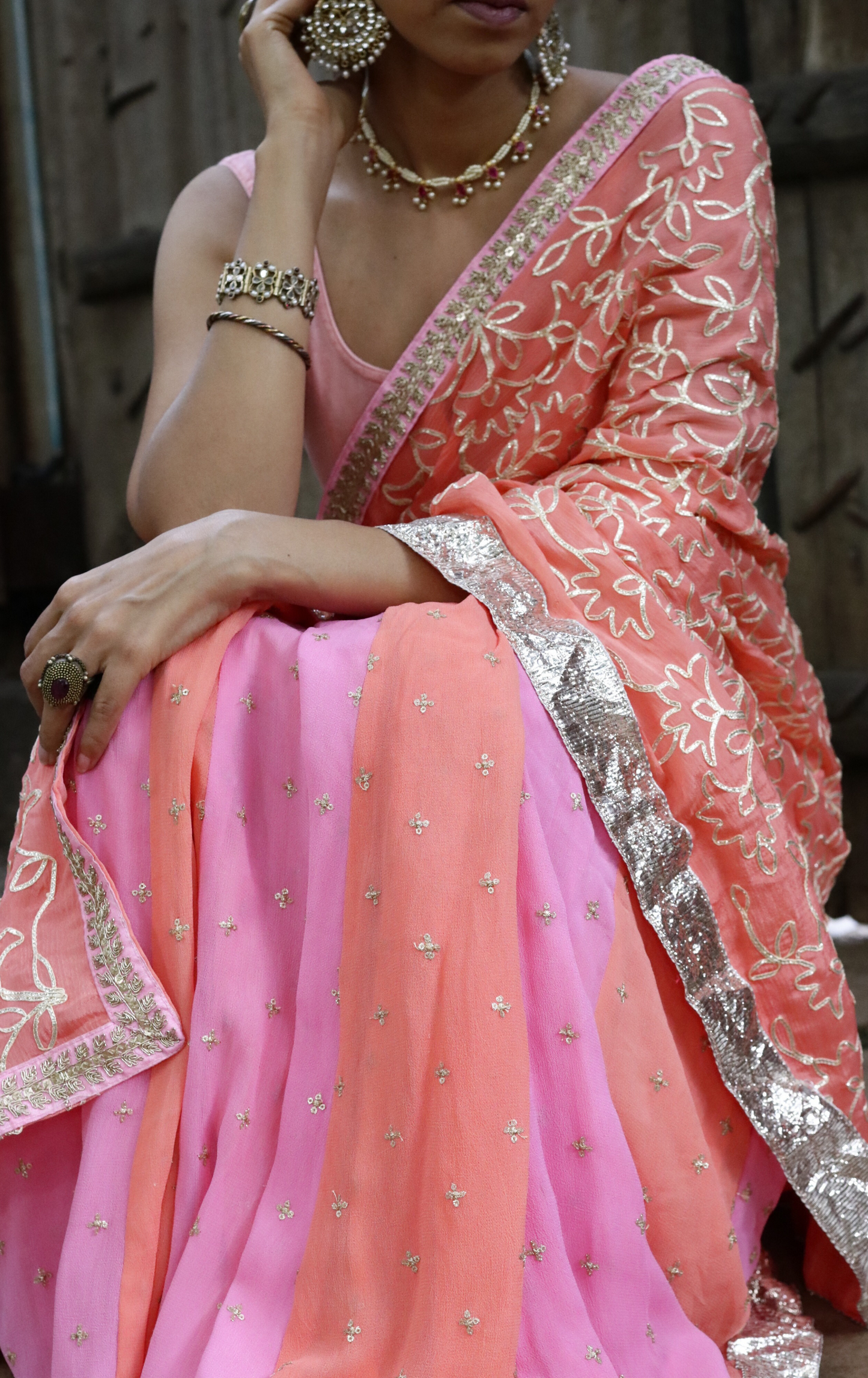 Peach Cobbler Lehenga Saree : Fun Kalidaar Lehenga Saree