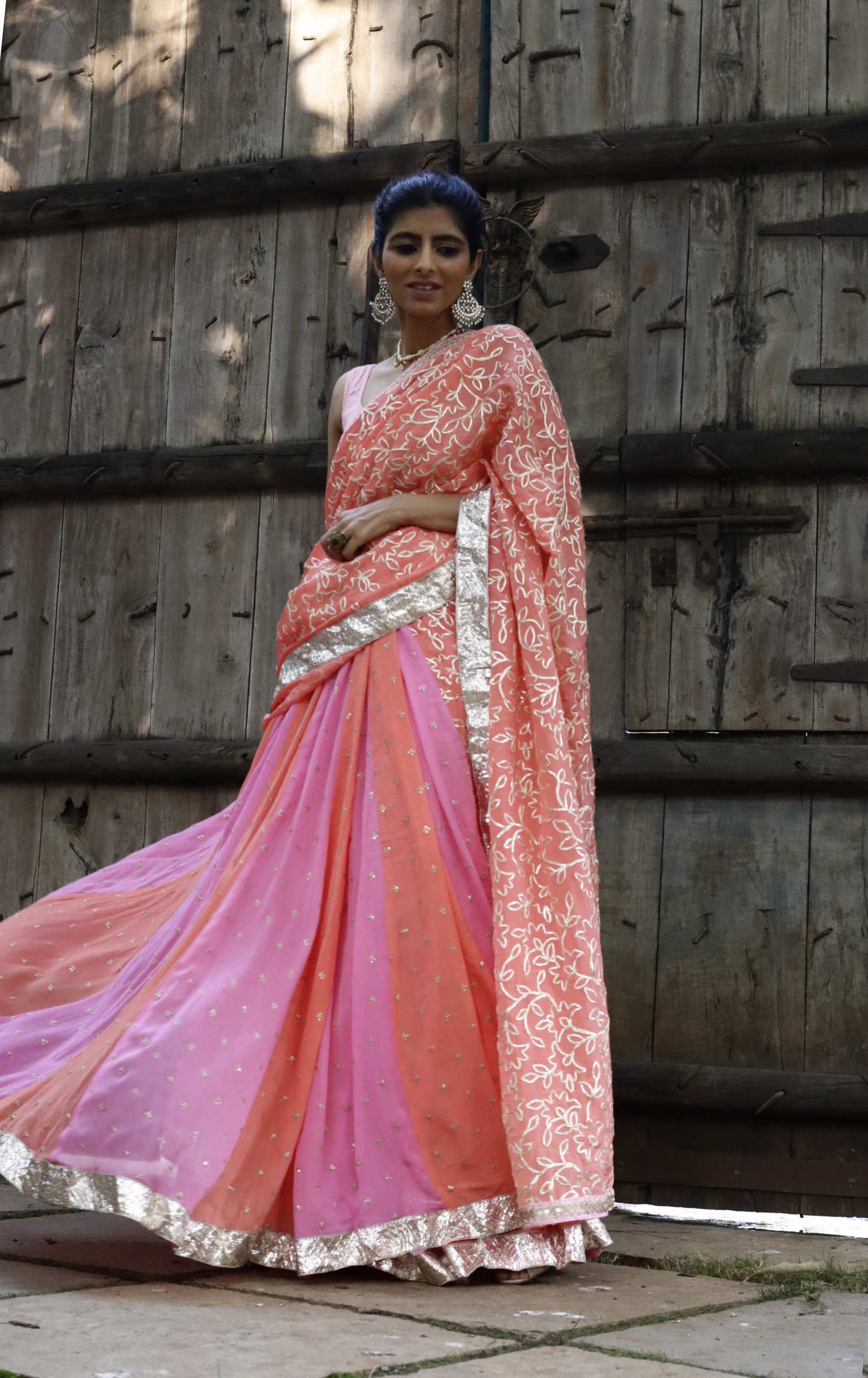 Peach Cobbler Lehenga Saree : Fun Kalidaar Lehenga Saree