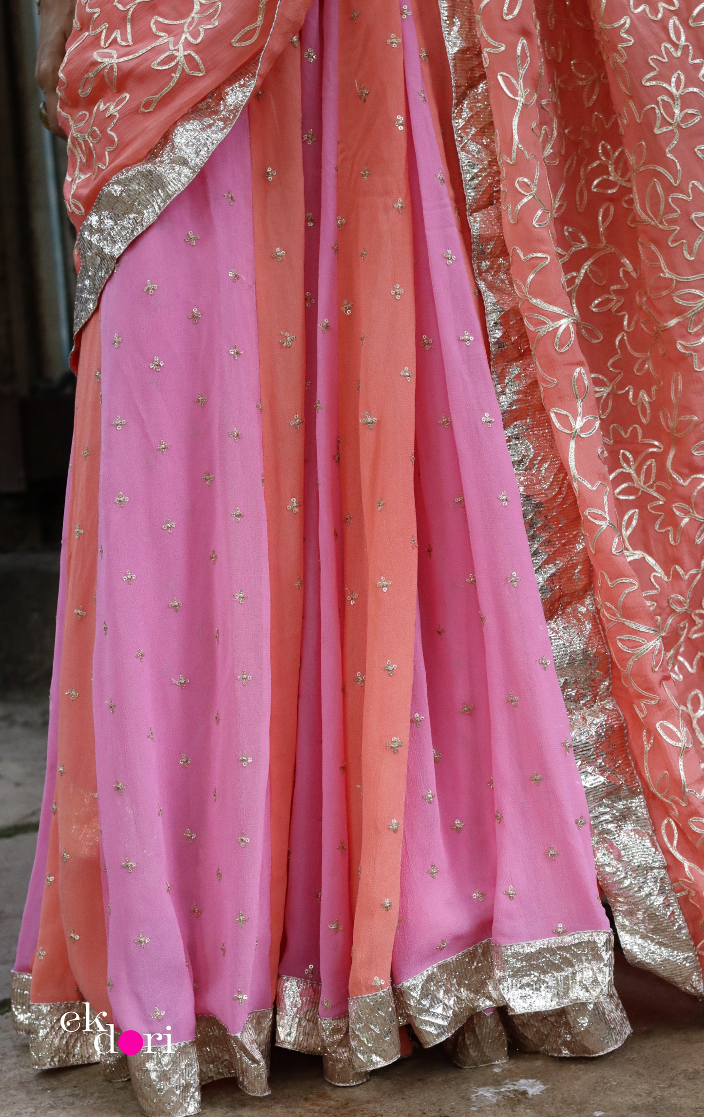 Peach Cobbler Lehenga Saree : Fun Kalidaar Lehenga Saree