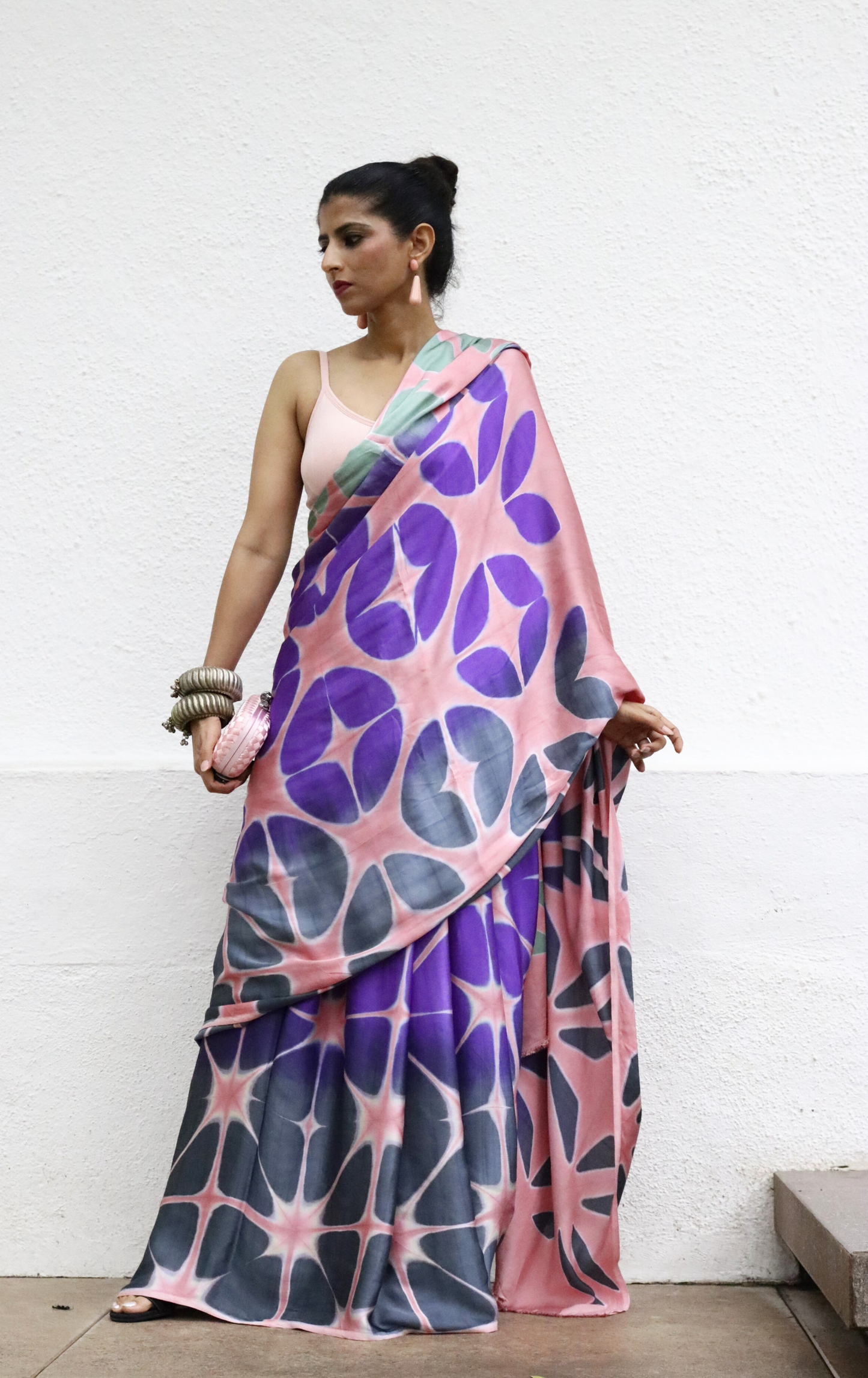 Buy Clamp Dye Designer Saree Online : 'Bubblegum' Pink Clamp Dye Saree