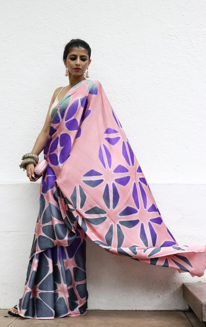 Buy Clamp Dye Designer Saree Online : 'Bubblegum' Pink Clamp Dye Saree