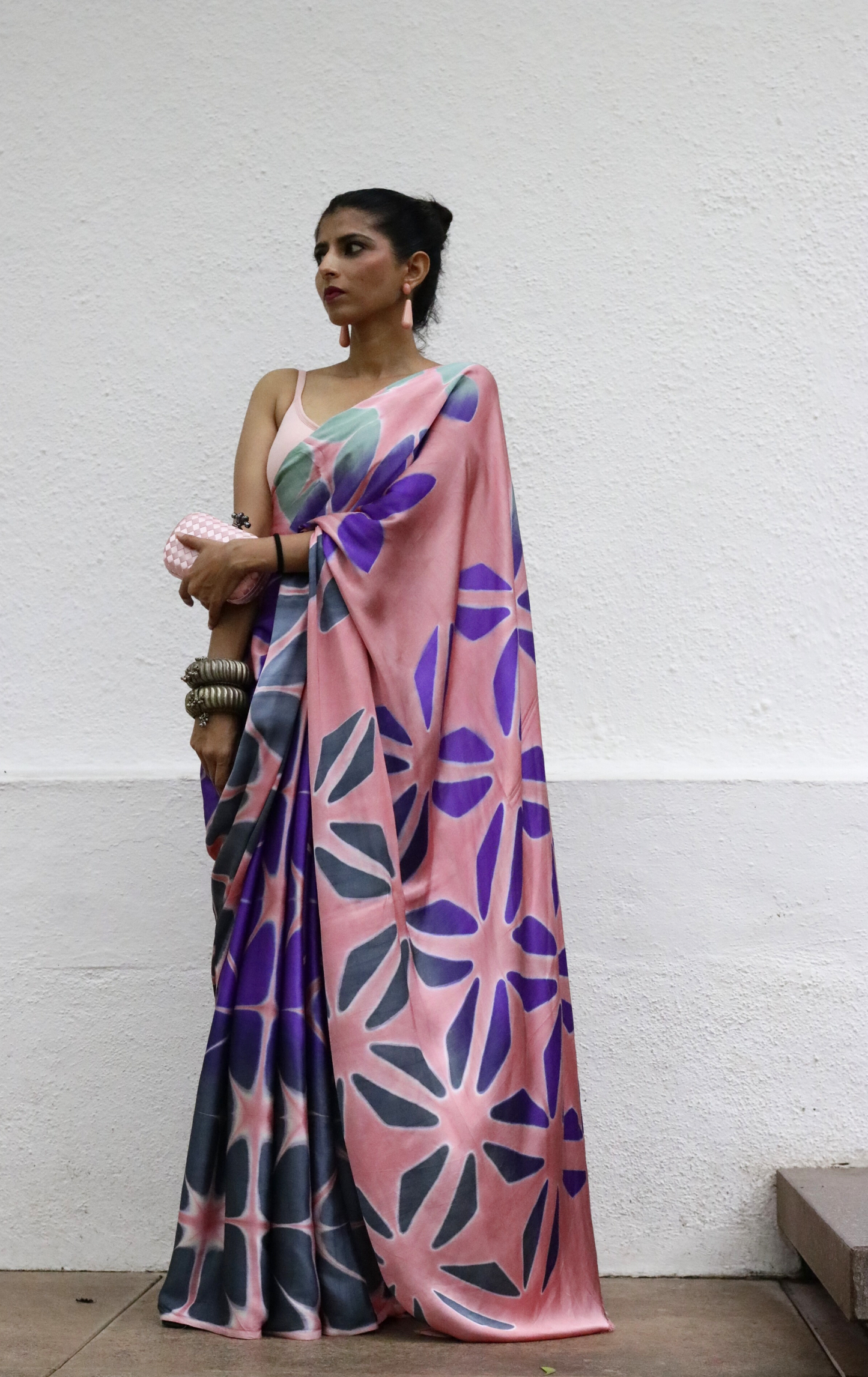 Buy Clamp Dye Designer Saree Online : 'Bubblegum' Pink Clamp Dye Saree