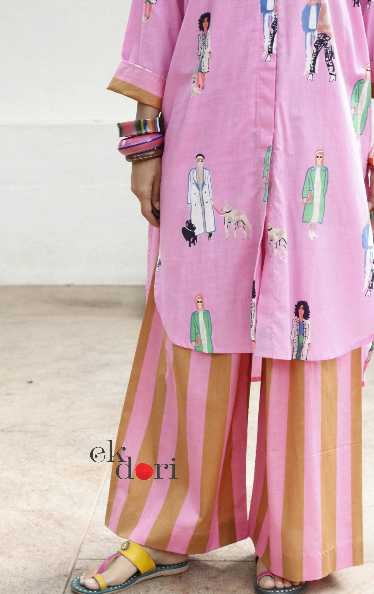 Cotton Kurta Co-Ord Set 'City Stroll' : Buy Palazzo Pant Kurta Cotton Co-ord Set In Quirky Fun Print