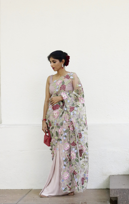 'Buds & Berries' Statement Embroidered Applique Cocktail Saree : Bling It On Festive Cocktail Saree Collection