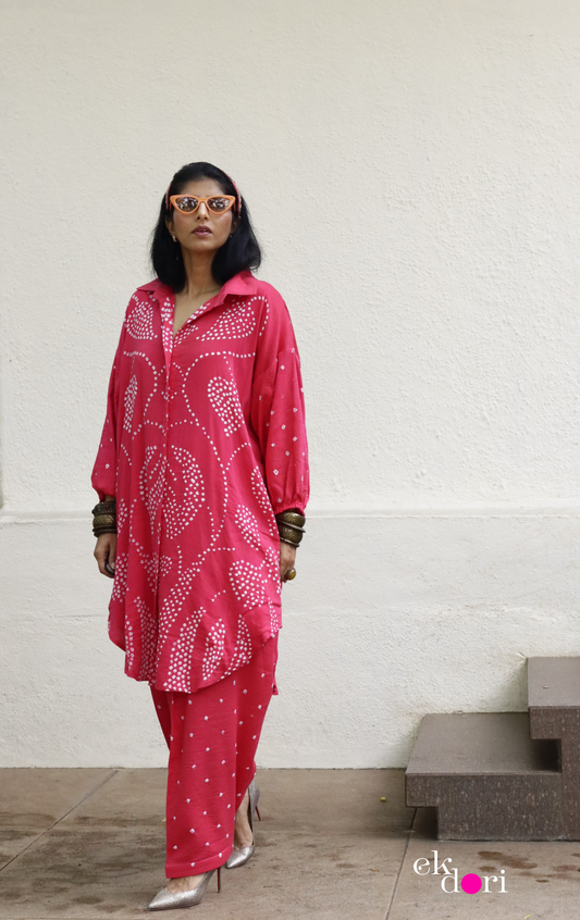 Bandhani Pink Cotton Co-ord Set : Buy Salwaar Kurta Cotton Co-ord Set