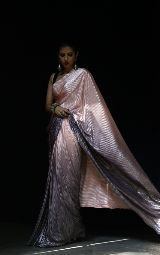 Pink Sky Lining Micro Pleated Designer Saree : Metallic Cocktail Saree