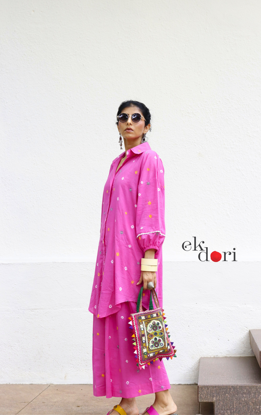 Bandhani 'Pink Confetti' Pink Colourful Cotton Co-ord Set : Buy Kurta Palazzo Cotton Co-ord Set