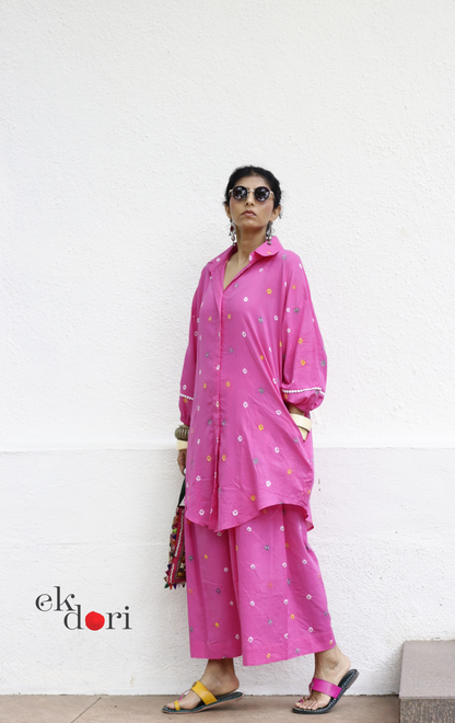Bandhani 'Pink Confetti' Pink Colourful Cotton Co-ord Set : Buy Kurta Palazzo Cotton Co-ord Set
