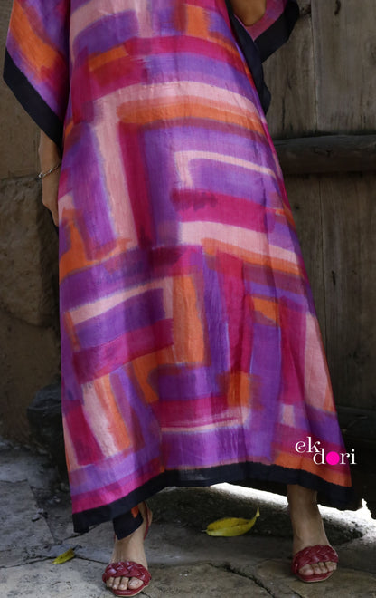 Lavender Fields Silk Kaftan Dress : Pure Silk Statement Kaftan Dress