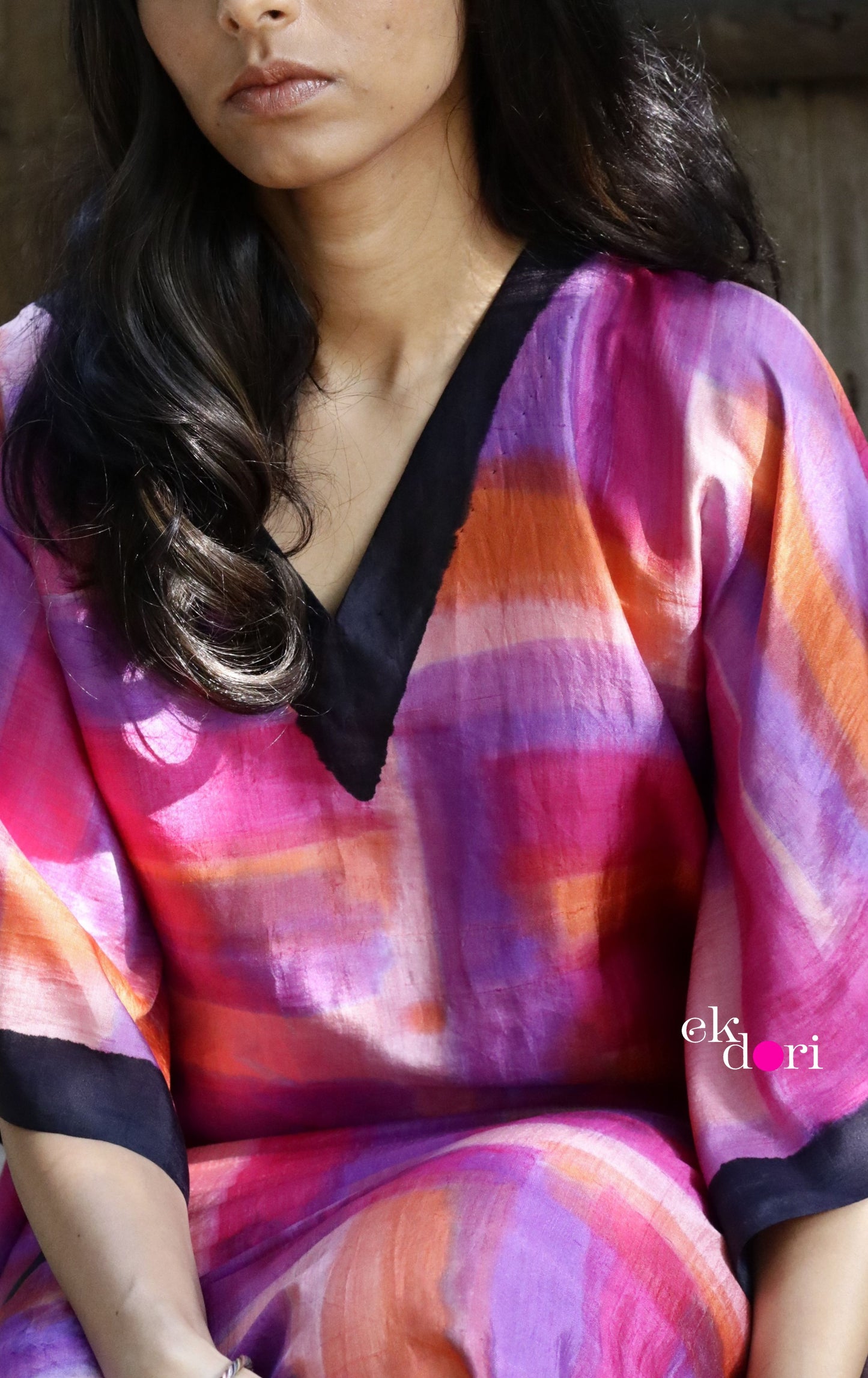 Lavender Fields Silk Kaftan Dress : Pure Silk Statement Kaftan Dress