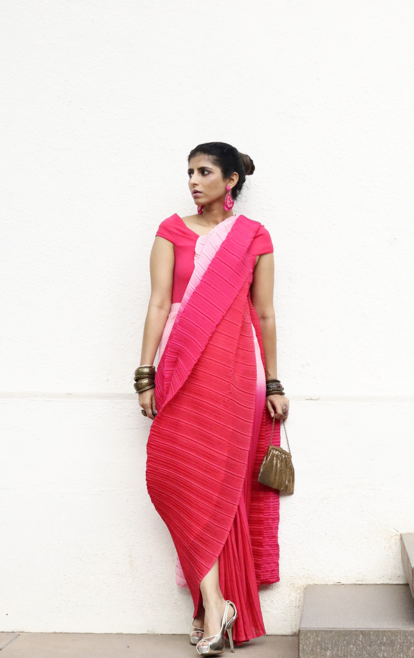 'Candyfloss' Ready To Wear Draped Saree Skirt : Fun Modern Micropleated Quick Draped Saree