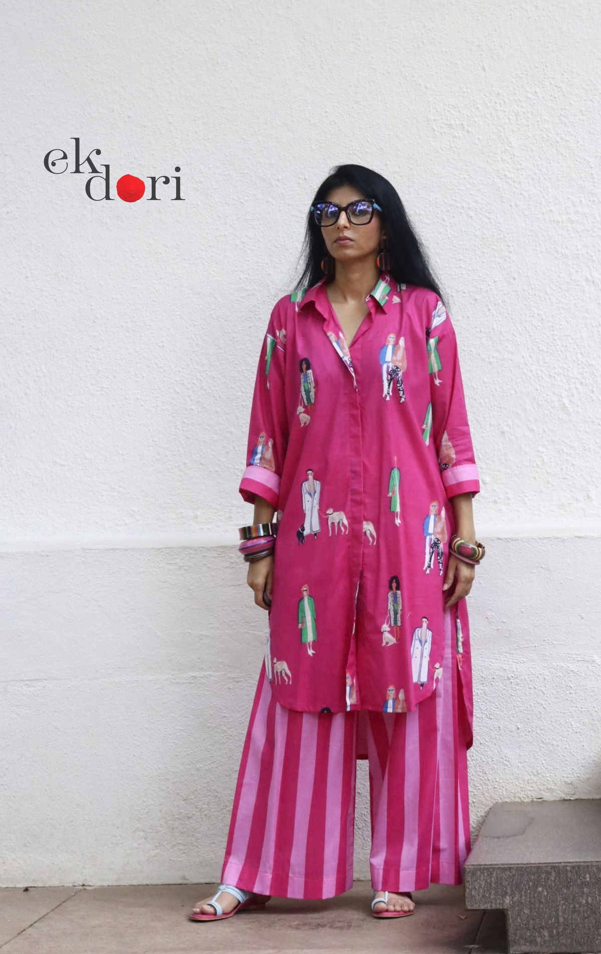 Cotton Kurta Co-Ord Set 'Beach Stroll' : Buy Palazzo Pant Kurta Cotton Co-ord Set In Quirky Fun Print