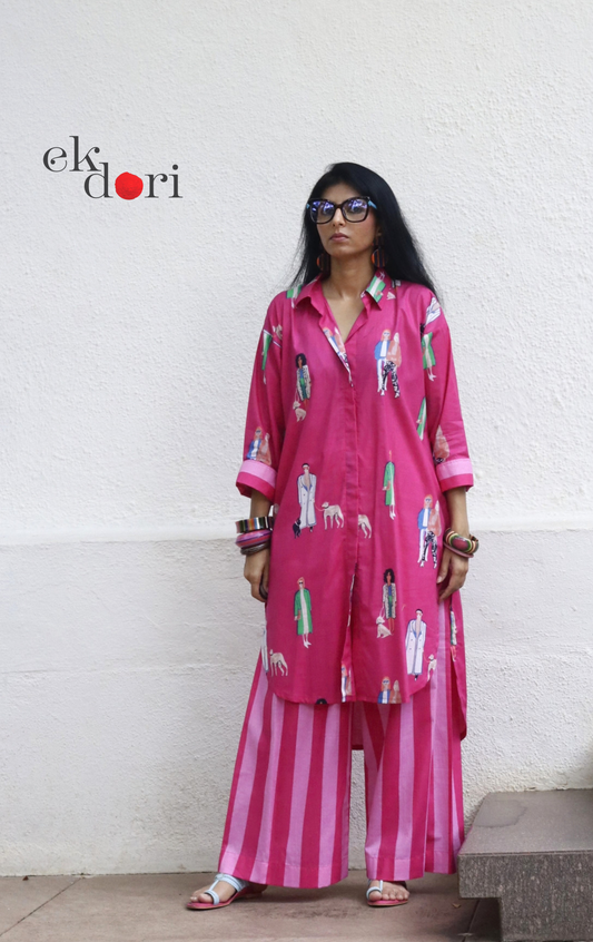 Cotton Kurta Co-Ord Set 'Beach Stroll' : Buy Palazzo Pant Kurta Cotton Co-ord Set In Quirky Fun Print
